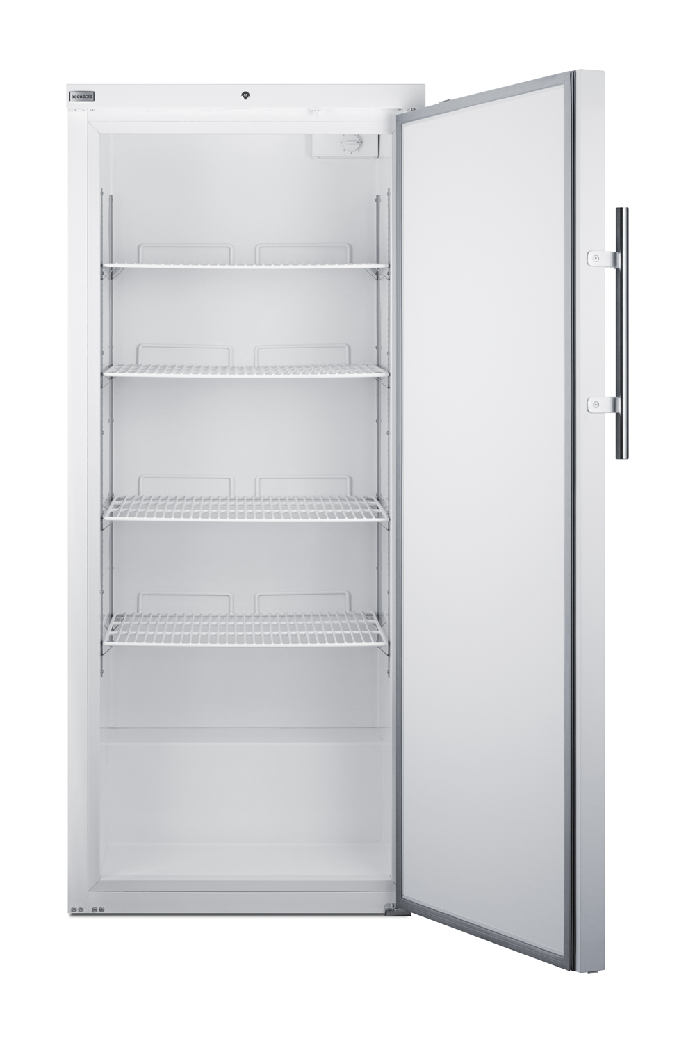 Upright commercially listed manual defrost freezer with lock